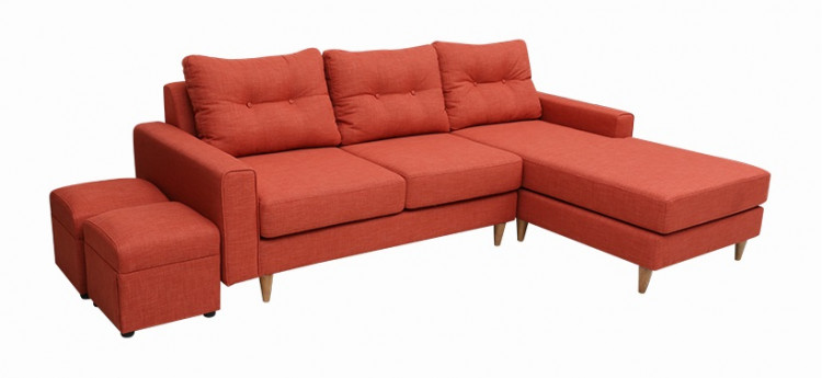 Sofa nỉ và 2 đôn V9.SF.08 220 x 160 x 80 cm (Cam đỏ)