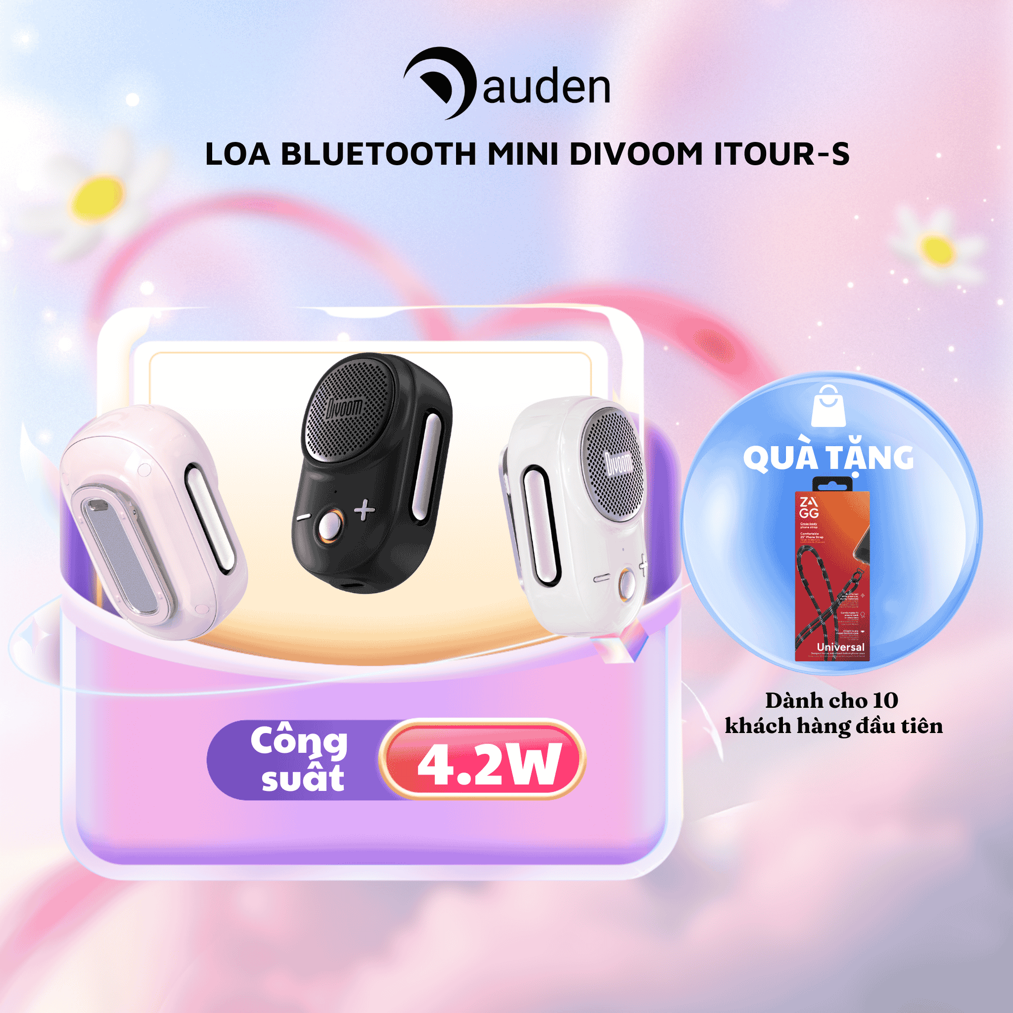 Loa Bluetooth Mini Divoom Itour-S, Hỗ trợ microphone, Công suất 4.2W - Hàng chính hãng