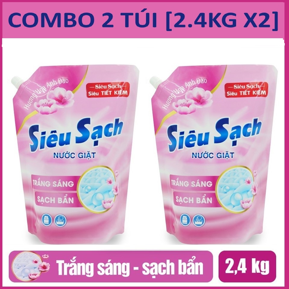 Combo 2 Túi nước giặt Lix siêu sạch hương hoa anh đào 2.4Kg 2C-N2503