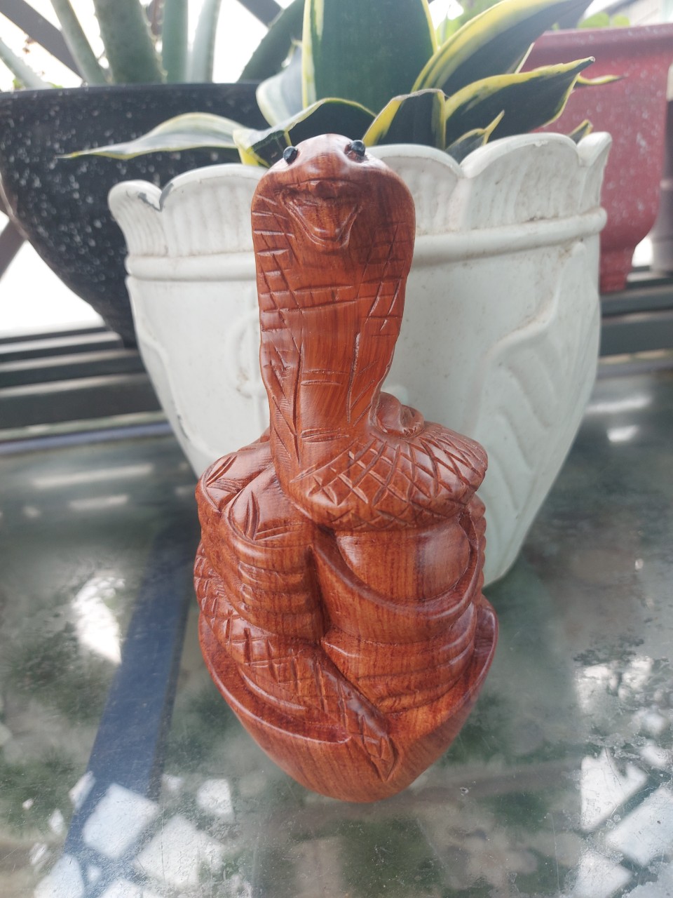 Tượng con Rắn gỗ hương nguyên khối cao 20 cm