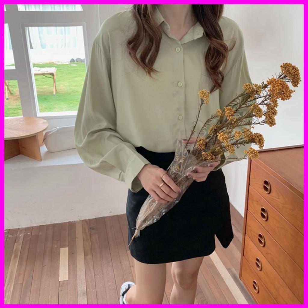 Áo sơ mi cổ polo dài tay dáng rộng thời trang Hàn Quốc loại 1