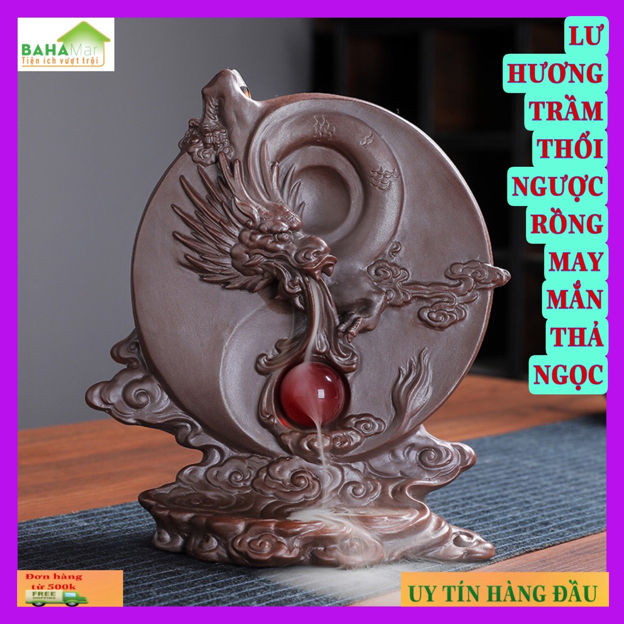 LƯ HƯƠNG TRẦM THỔI NGƯỢC RỒNG MAY MẮN THẢ NGỌC &quot;BAHAMAR&quot; Sáng tạo vẻ đẹp với phong cách điêu khắc, thú vị và hấp dẫn.