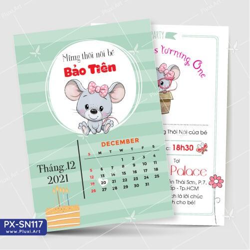 Thiệp thôi nôi – sinh nhật Pluxi bé Trai tuổi Chuột 01