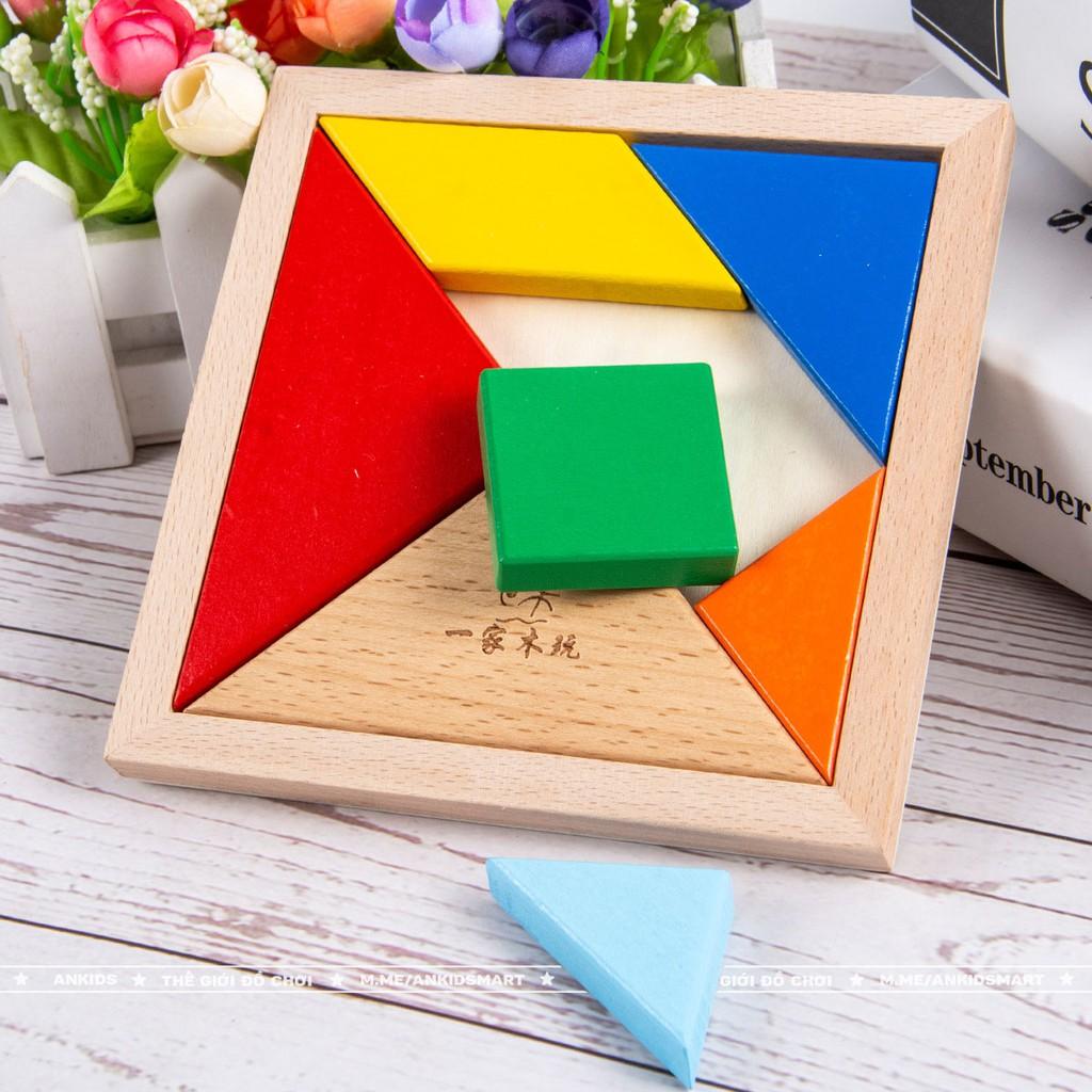 Ghép hình trí tuệ Tangram 7 miếng bằng gỗ, loại dày và đẹp