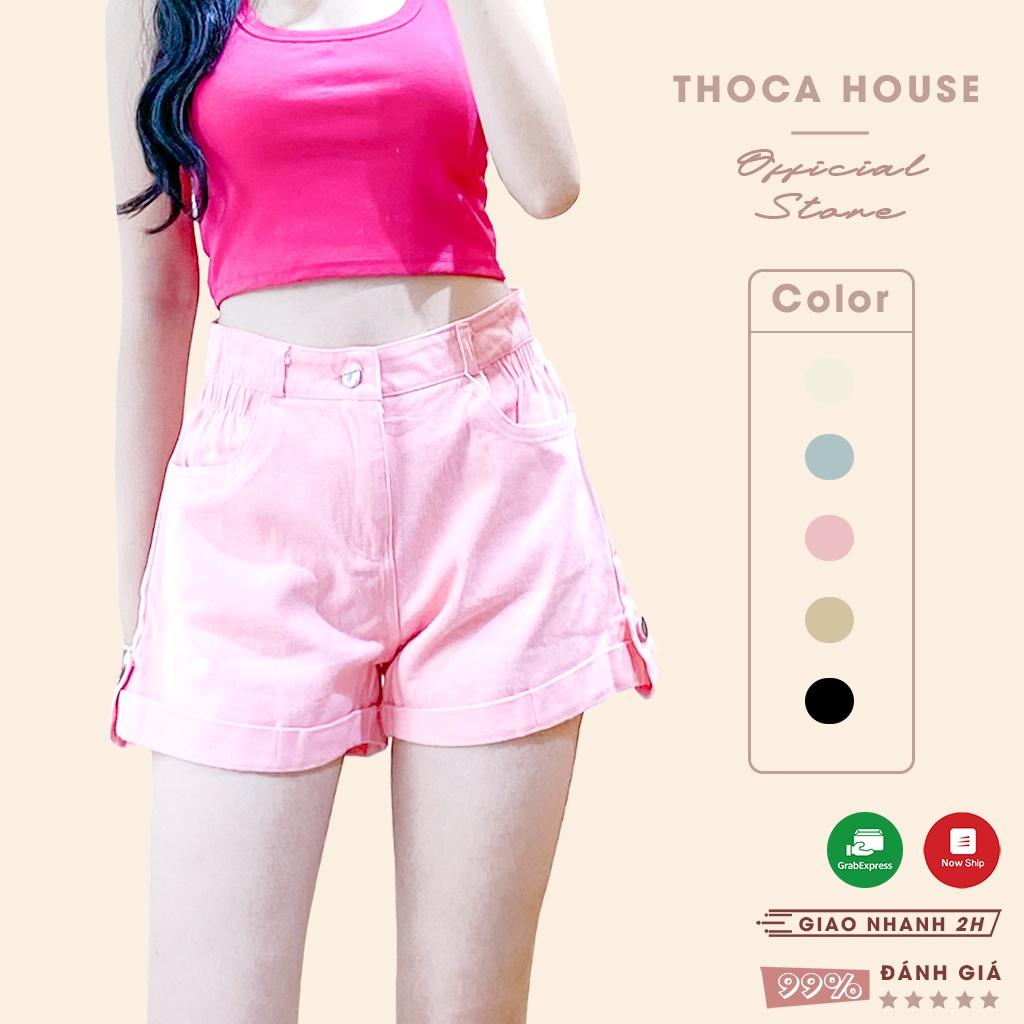 Quần short nữ thời trang săn lai gài nút ống rộng THOCA HOUSE nhiều màu, phối đồ dáng Hàn cao cấp