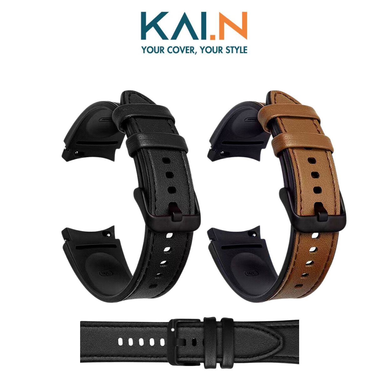 Dây Da Silicone Chống Nước Dành Cho Samsung Galaxy Watch 4/ Galaxy Watch 5/ Watch 5 Pro, Kai.N Classic Hybrid Leather - Hàng Chính Hãng