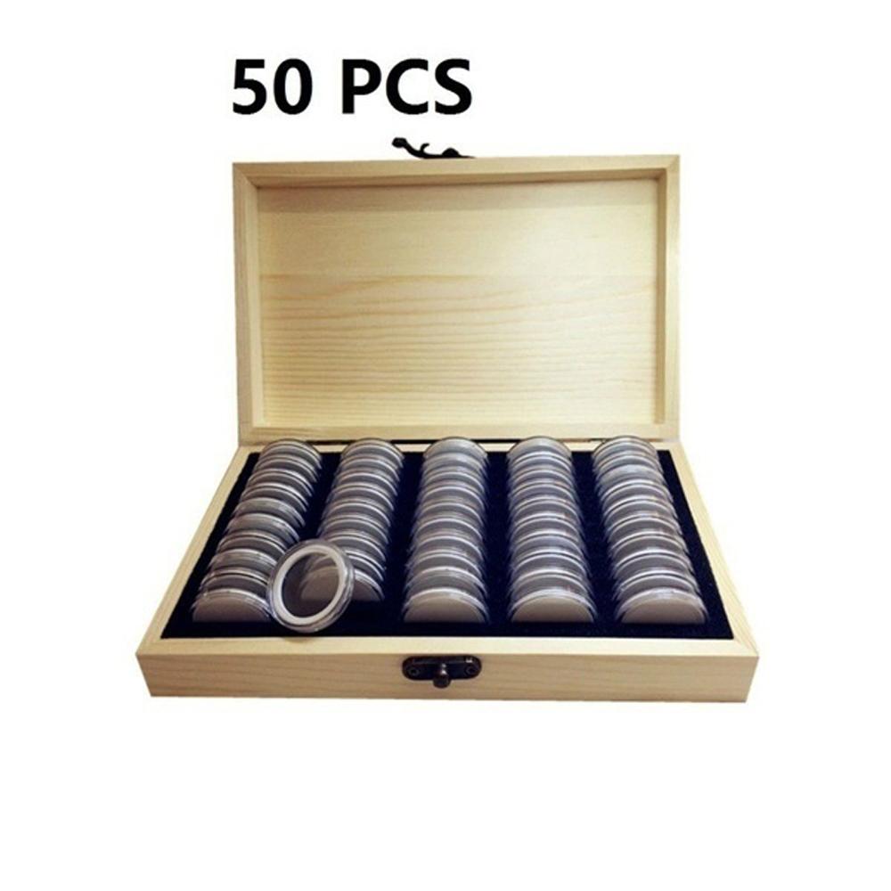 Hộp Gỗ Đựng Tiền Xu Sưu Tầm Kèm 20 Viên Nang