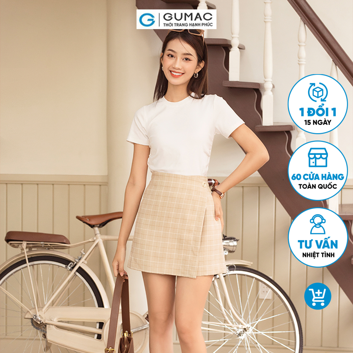 Quần caro giả váy thanh lịch trẻ trung thời trang GUMAC QD06024