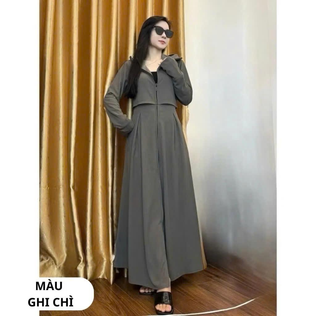 Áo khoác chống nắng nữ toàn thân 2 lớp cao cấp mũ trùm đầu tay xỏ ngón UPF50+ Size XL 53-66kg Vải Umi Cotton Co Dãn 4 Chiều Dày Dặn Làm Mát | Thời Trang | Đa Dụng