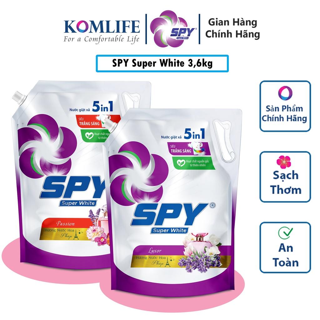 (New) Nước giặt xả SPY Super White túi 3,6kg siêu trắng sáng hương thơm mát lưu hương dài lâu