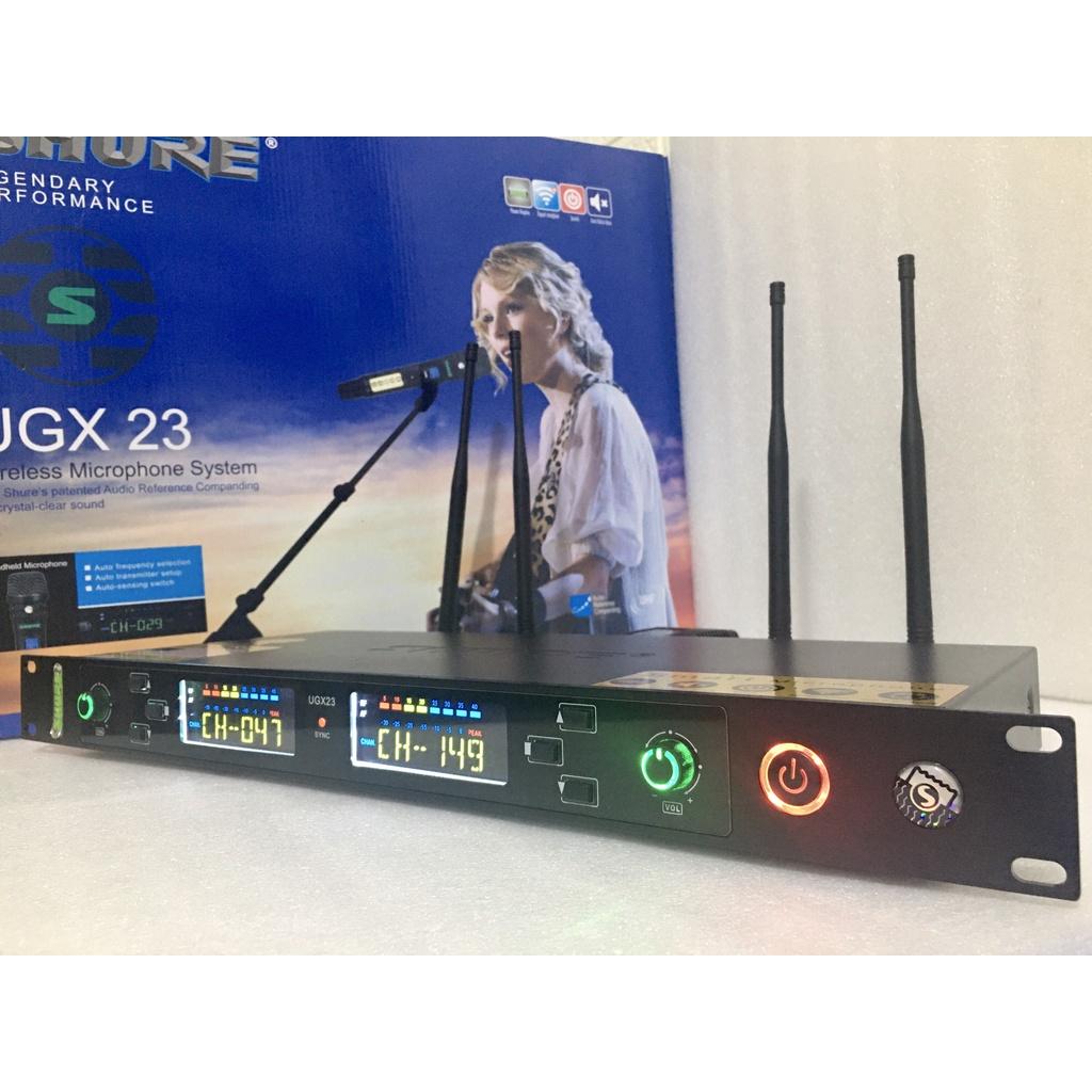 Micro Không Dây SHURE UGX 23 plus Cảm Biến Tự Ngắt, Dò Sóng Chỉnh Tần Số Hiện Đại. Dòng Karaoke Cao Cấp.
