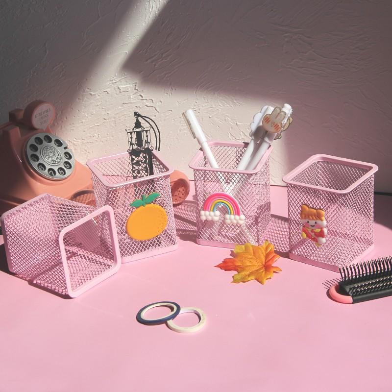 PVN28623 Giỏ Đựng Bút Lưới Sắt Hồng Siêu Dễ Thương T2