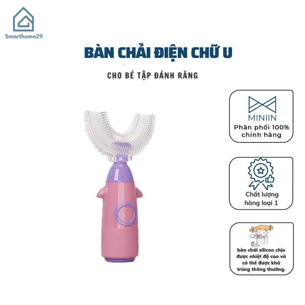 Bàn Chải Đánh Răng Điện Tử Hình Chữ U Bằng Silicone 360° Tự Động Chăm Sóc Răng Miệng Cho Trẻ Em - Hàng Loại 1 - Chính Hãng MINIIN