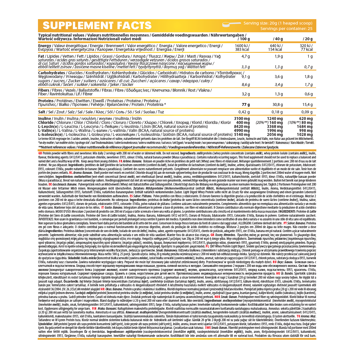 Combo 12 gói Bột Whey Protein có BCAA QNT (40g/gói)