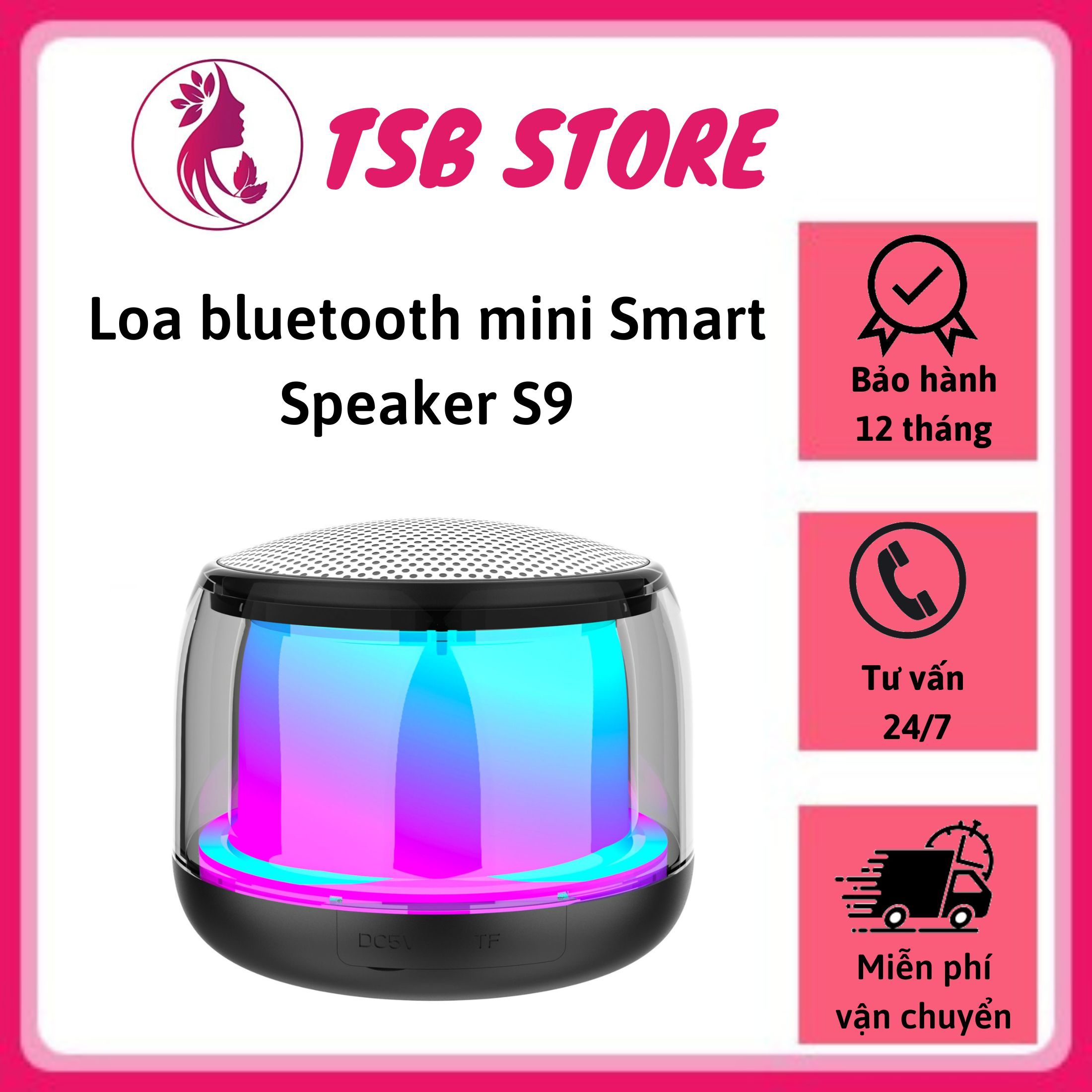 Loa bluetooth mini Smart Speaker S9 - loa bluetooth không dây, loa mini cầm tay nhỏ gọn, trọng lượng nhẹ, thiết kế hiện đại, chống nước tốt - loa mini có đèn led RGB, âm thanh sống động, tương thích nhiều thiết bị