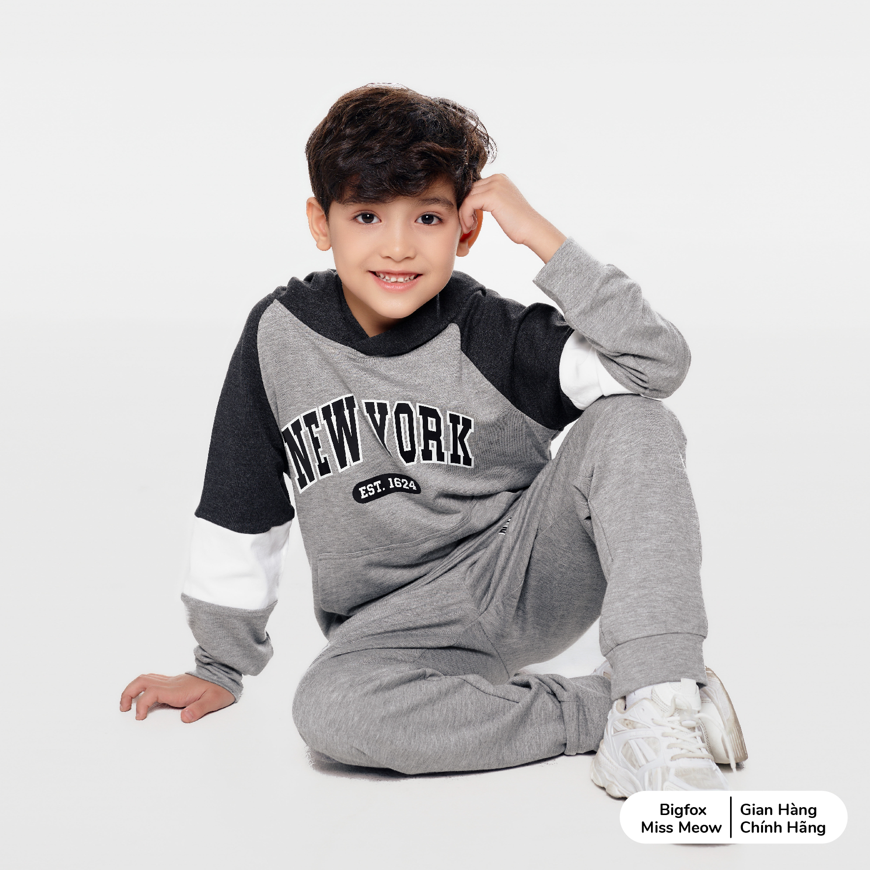 Bộ nỉ bé trai size đại BIGFOX MISS MEOW quần áo dài tay thu đông ấm áp cho trẻ em kiểu Hàn cỡ 3,9,11 tuổi 30kg 40kg 1977