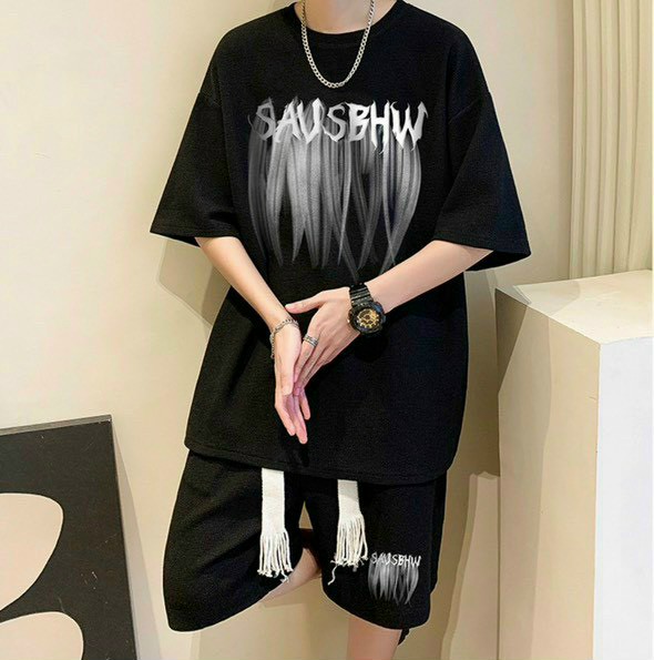 Set Bộ Nam unisex set nam from rộng quần đùi SHW Họa Tiết Cực ngầu phong cách Hàn Quốc Hàng Chuẩn, đồ bộ thể thao mặc nhà nam in hình khói thuốc SAUSBHW