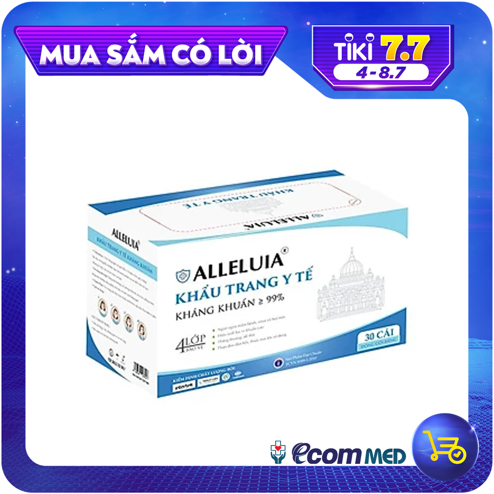 Khẩu Trang Y Tế Alleluia 4 Lớp Kháng Khuẩn 99% Đóng Gói Từng Cái (Hộp 30 Cái)