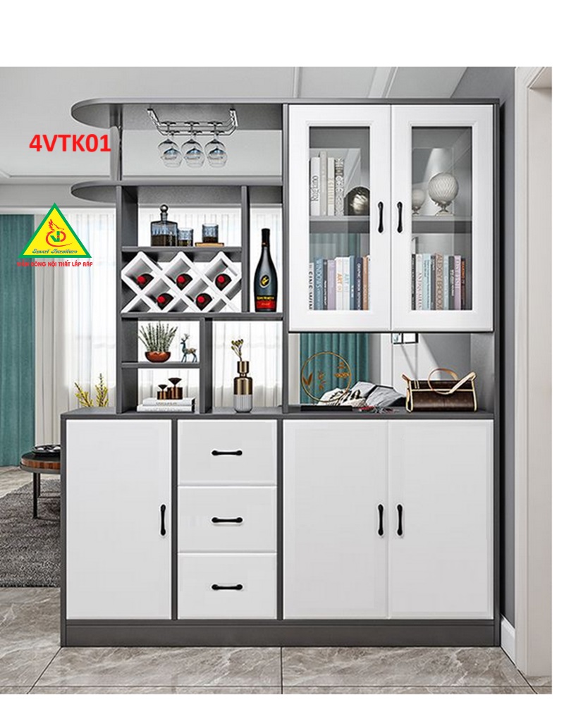 Vách ngăn kiêm tủ rượu trang trí phòng khách , nhà bếp 4VTK01 - Nội thất lắp ráp Viễn Đông