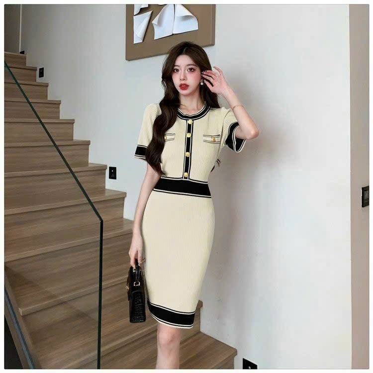 Đầm len body phối viền màu cao cấp