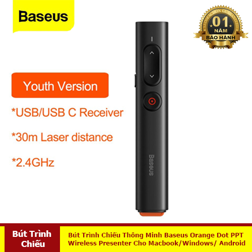 Bút Trình Chiếu Thông Minh Orange Dot PPT Wireless Presenter Cho Macbook/Windows/ Android - Hàng Chính Hãng Baseus