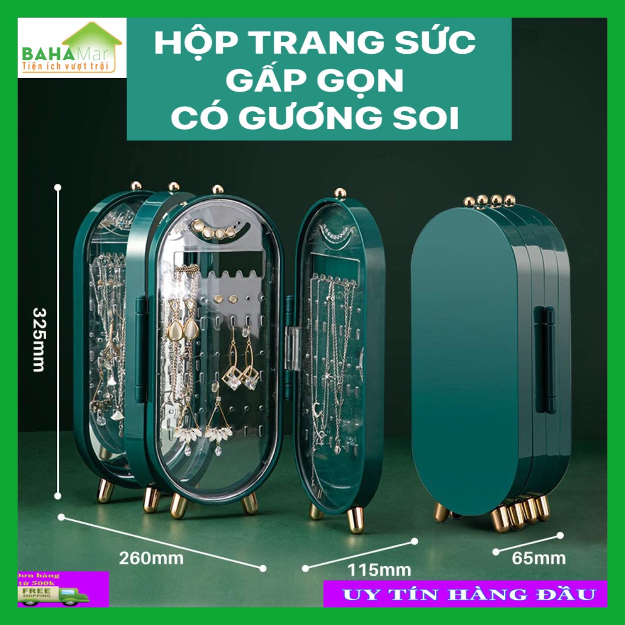 HỘP BẢO QUẢN TRANG SỨC GẤP GỌN CÓ GƯƠNG SOI "BAHAMAR" Dễ dàng lựa chọn và lấy nữ trang, thiết kế độc đáo có thể gấp gọn nên hộp đặt tiết kiệm không gian, ao gồm 153 lỗ để cài bông tai,dây chuyền, vòng tay...