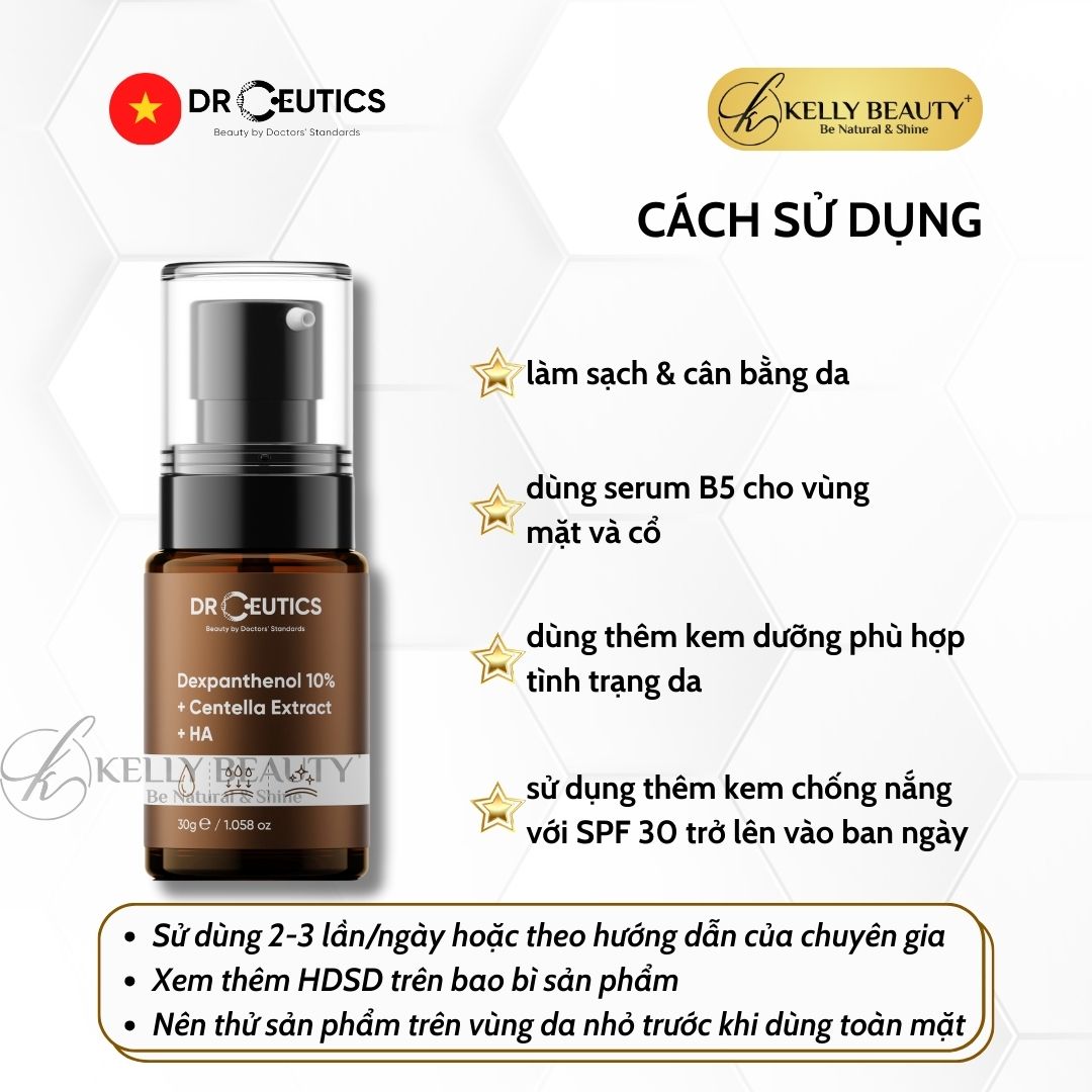 Serum Vitamin B5 10% DrCeutics - Cấp Ẩm và Phục Hồi Da - Dexpanthenol 10% + Centella Extract + HA | Kelly Beauty