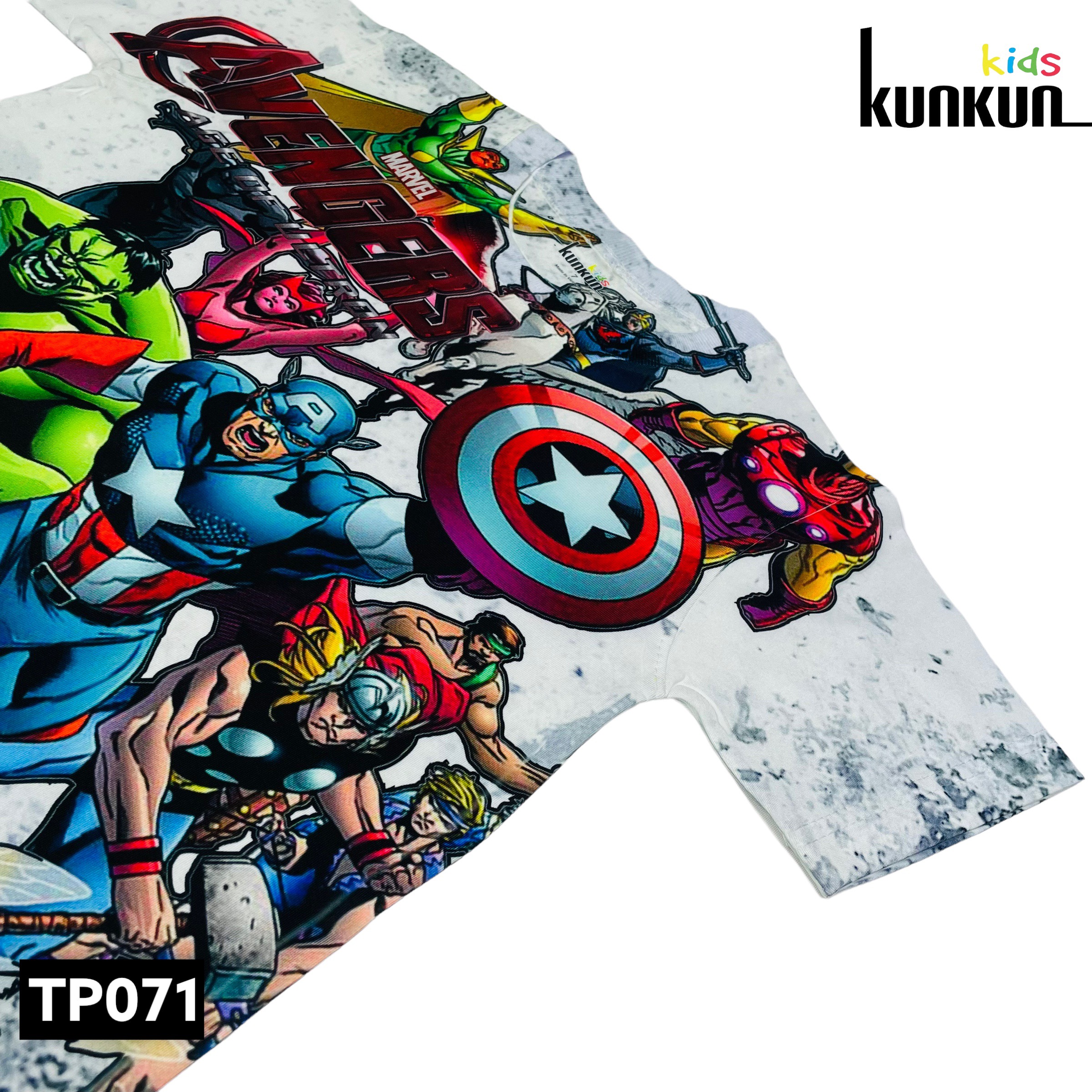 Đồ bộ thun in 3D cho bé trai hình Avengers Trắng