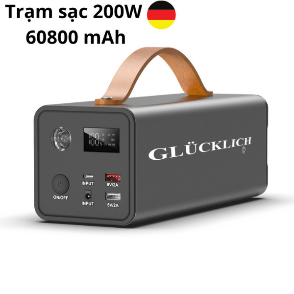 Bộ sạc tích điện di động, Pin Sạc Dự Phòng GLUCKLICH Dùng Cho Gia Đình, Máy phát di động 60800mAh, Công Suất Đỉnh 200W, Cổng điện 220V-200W - Hàng chính hãng