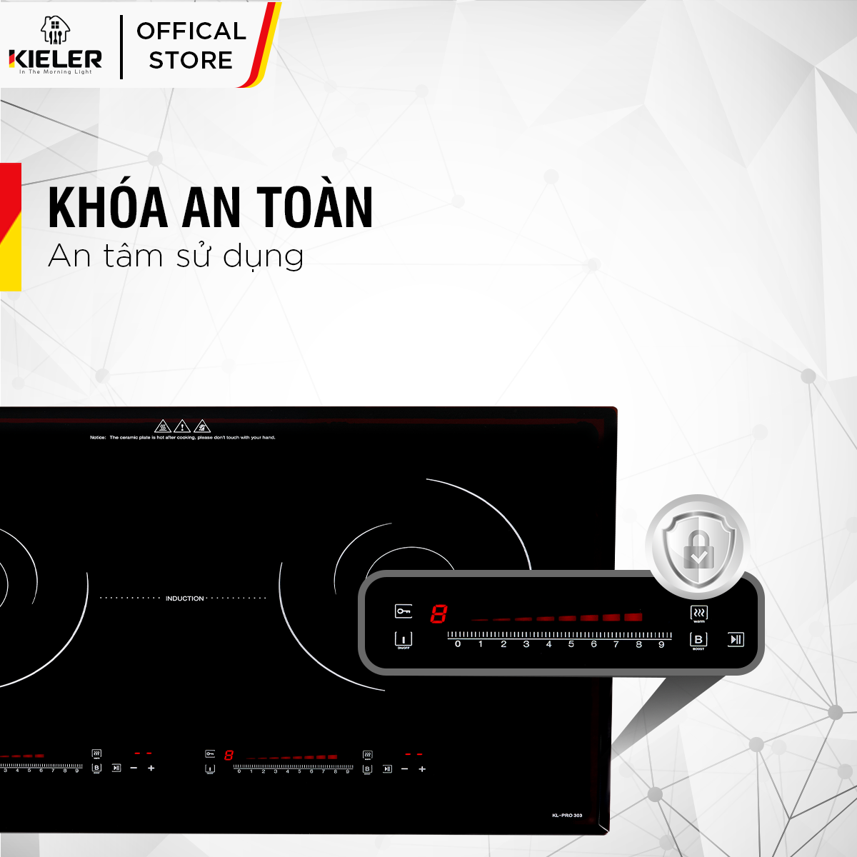 Bếp đôi điện từ KIELER KL-PRO303 mặt kính Euro Kieler Platinum, Bếp điện từ 3000W công nghệ Inverter tiết kiệm điện - Hàng Chính Hãng