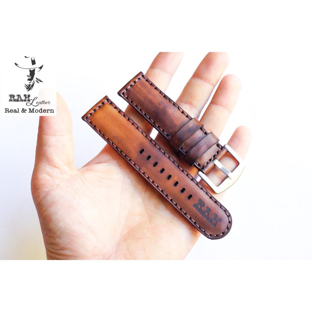 Dây đồng hồ da bò vegtan thảo mộc Ý nhuộm thủ công - RAM Leather Bauhaus 1970 socola