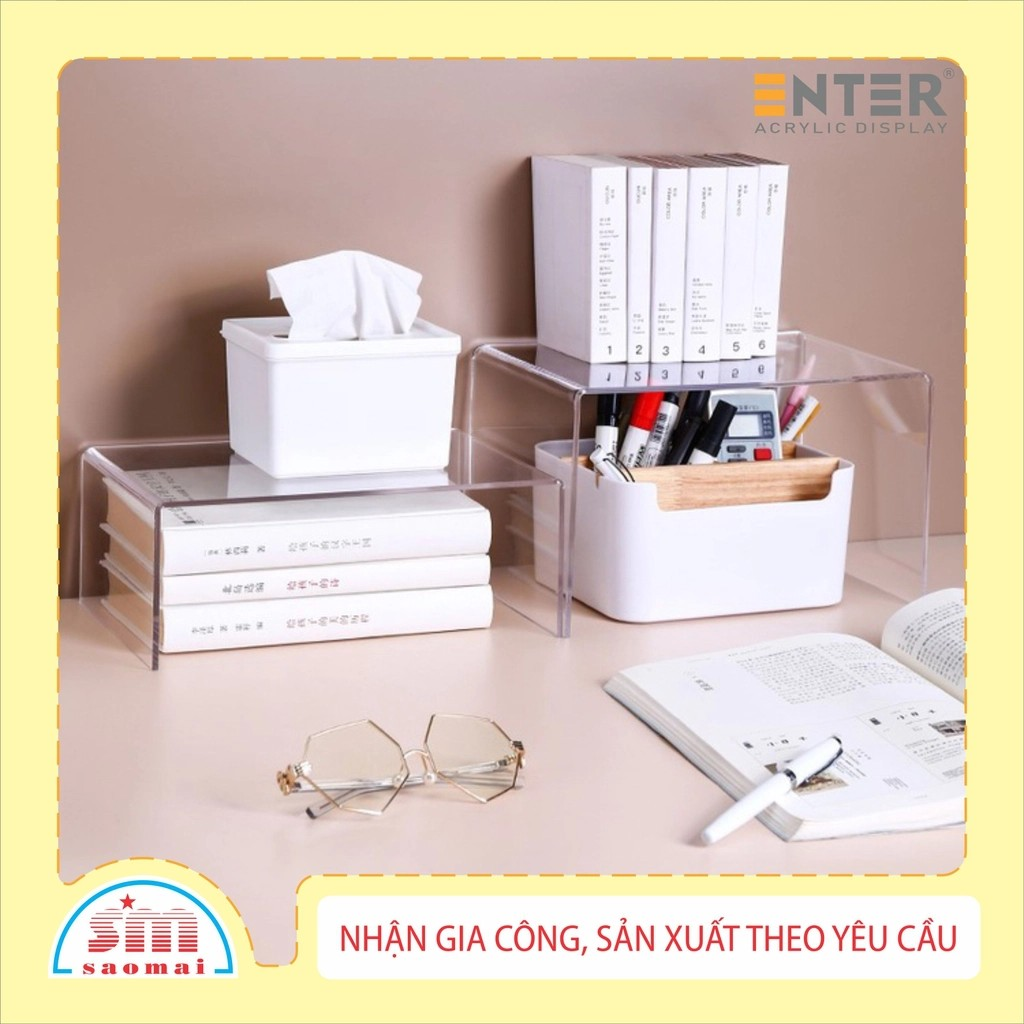 Kệ livestream, Kệ mica chữ U trong suốt để đồ đa năng, Kệ trưng bày mica 3 mặt uốn Enter TB131 200x80x80mm mica dày 3mm (20)