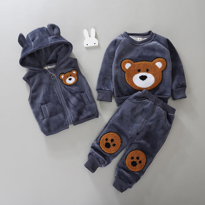 Bé Bé Trai Bé Gái Thu Đông Ấm Hoody Áo Khoác + Áo + Quần 3 Phù Hợp Với Trẻ Sơ Sinh Trẻ Em Thể Thao Trẻ Em Tập Đi Cho Bé quần Áo
