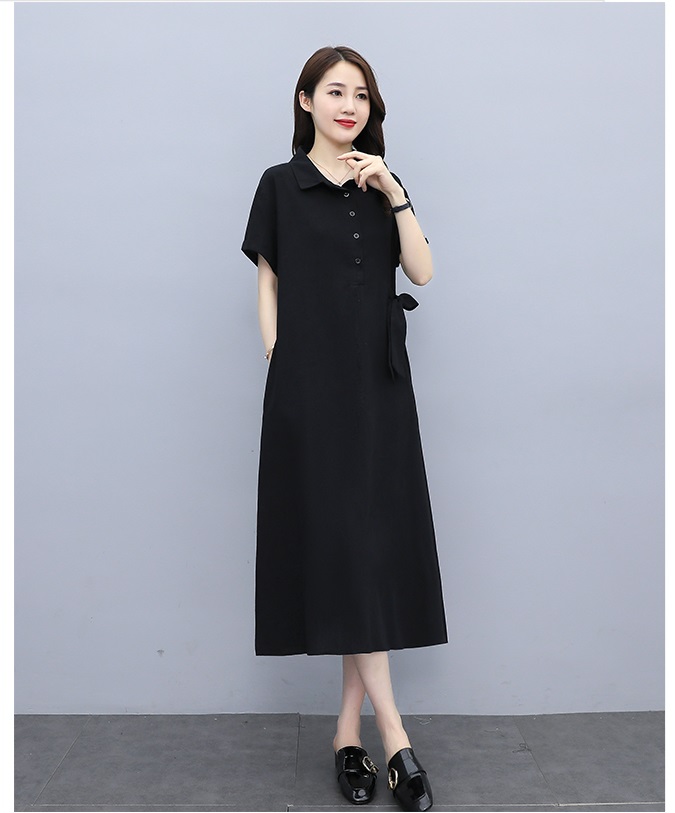 Đầm linen cổ sơ mi Đũi Việt, form dài rộng mặc siêu thoải mái, kiểu dáng thanh lịch Dv61
