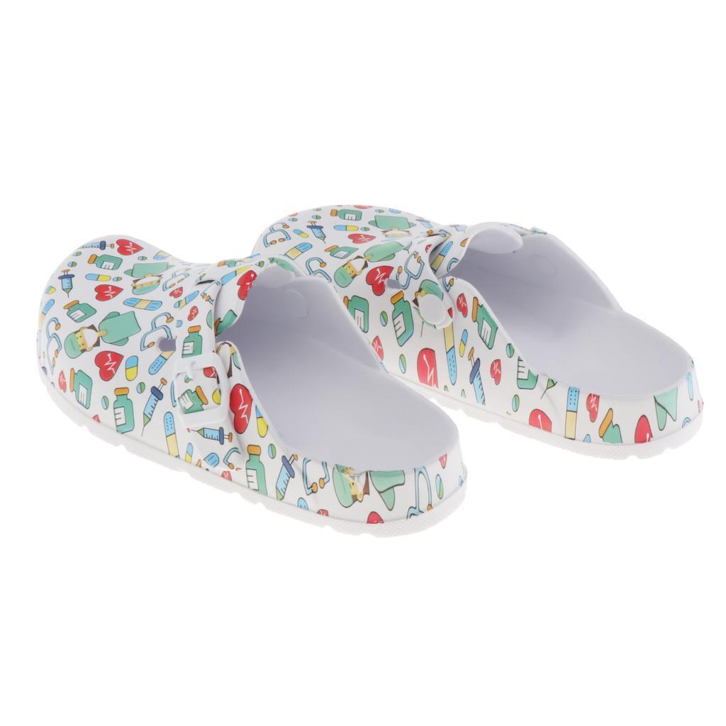WOMENS PRINT NURSING SHOES WORK SHOES BEACH CLOGS SLIPPERS 36 37