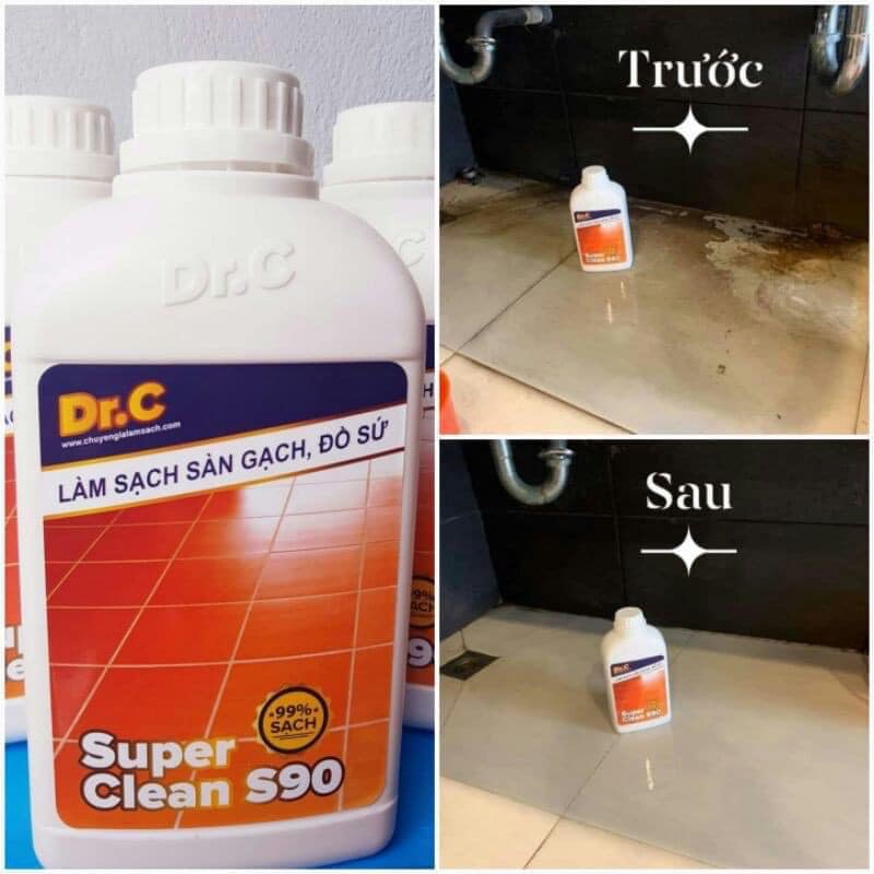 Làm sạch sàn gạch, thiết bị men sứ - Super Clean S90 Tẩy Xi Măng, Vôi Vữa Trên Bề Mặt Sàn Gạch