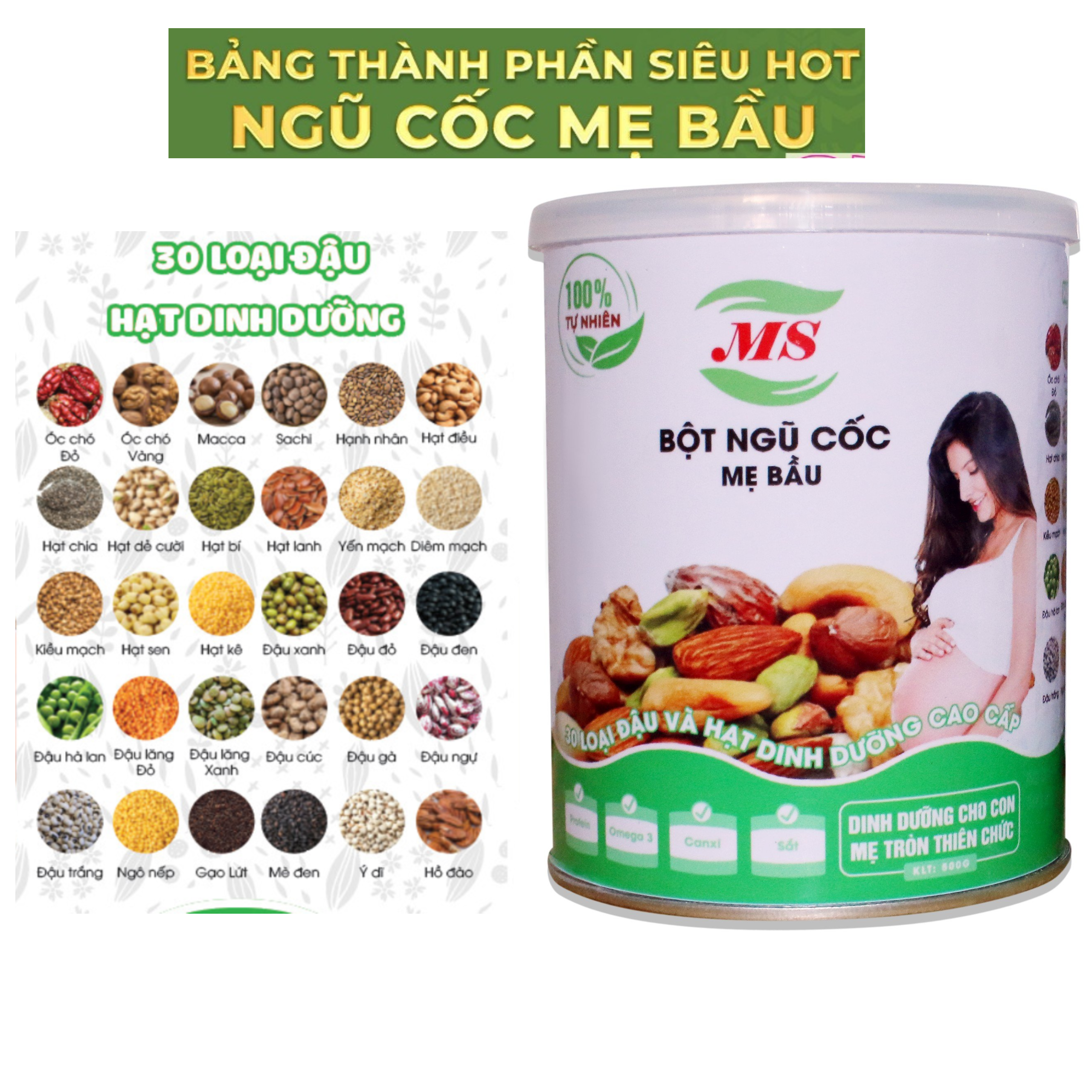 Ngũ cốc bà bầu MS (500g) 30 loại hạt mẫu mới, bột ngũ cốc bầu, ngũ cốc dinh dưỡng cho bà bầu.