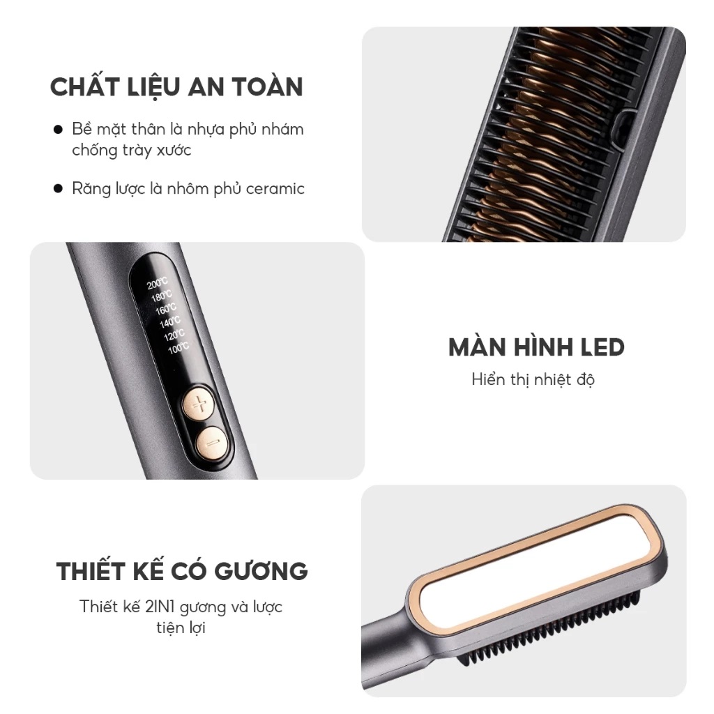Lược điện chải tóc Sothing Lebenlang LBL3055 inon âm chống xơ rối, 2in1 kèm gương, vào nếp với 6 mức nhiệt- hàng chính hãng