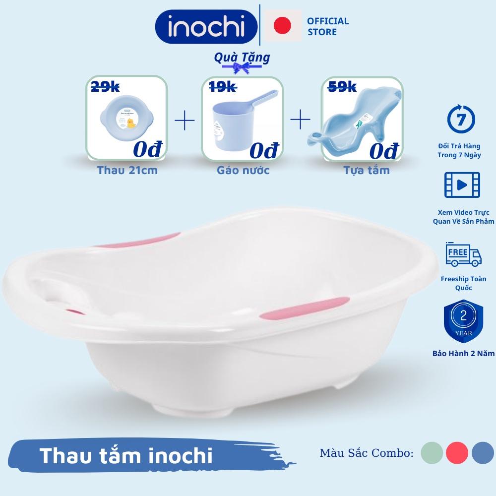 Chậu tắm cho bé sơ sinh inochi Notoro loại to 120L gấp để gọn tặng kèm Tựa Thau rửa mặt gáo nước