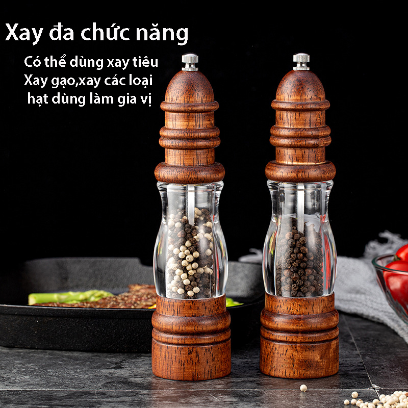 Cối Xay tiêu Xay Hạt Gia vị Đa Năng Chất Liệu Gỗ Óc chó Các bánh Răng Xay Được làm từ Sứ Đảm Bảo xay Nhuyễn,Đều hàng GOLDSEEE Cao Cấp