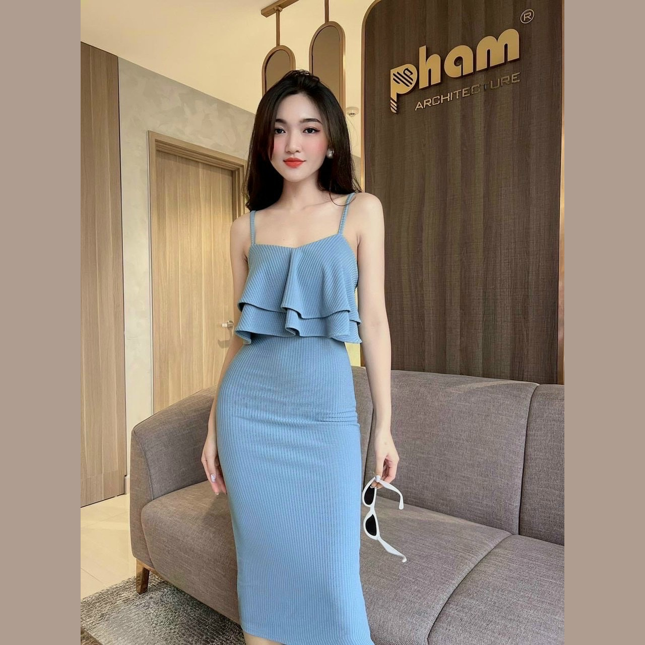 Váy 2 dây bèo tầng chất thun tăm dáng body sexy Freesie < 53Kg
