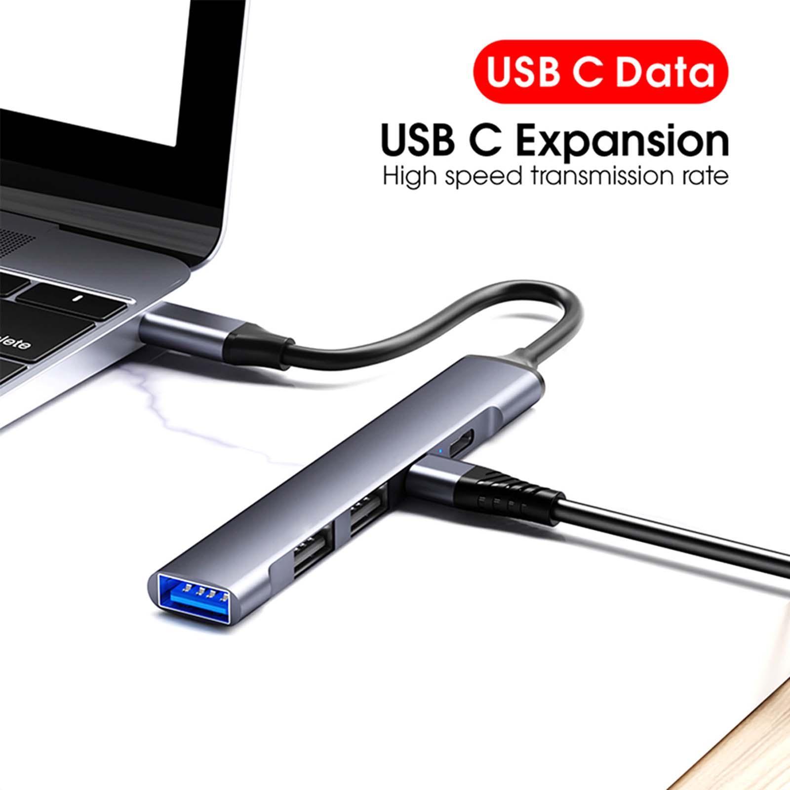 5 in 1 USB Type Hub, 1 USB 3.0 5Gbps Data Transfer PD Fast Charging 2 USB2.0 Ports Compact Splitter Docking Station, for Type C Devices.