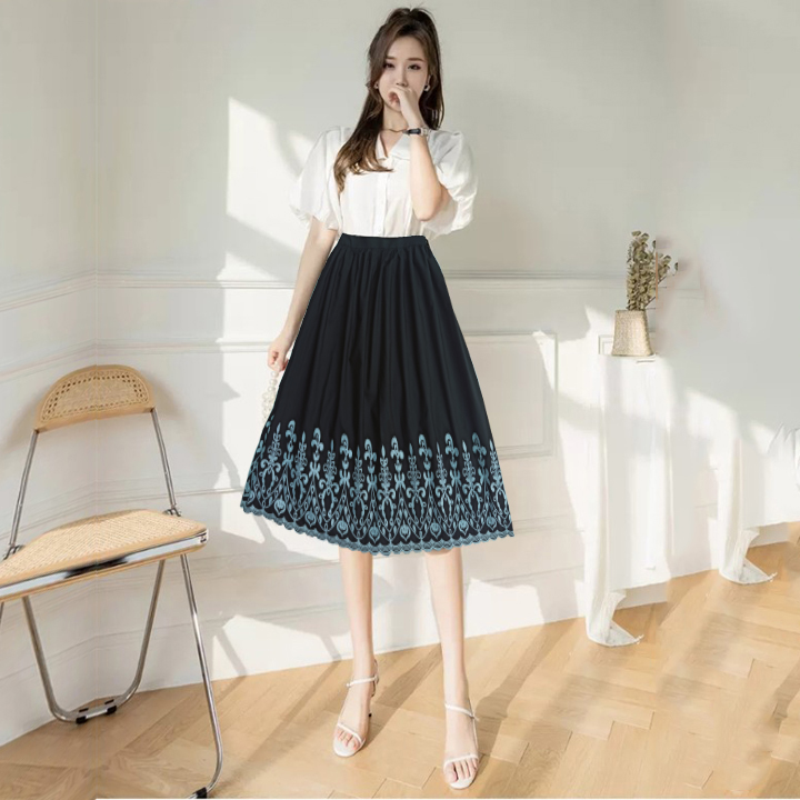 Chân Váy Hoa Nữ New Design Thiết Kế Dáng Váy Dài Xòe, Họa Tiết Hoa Thêu Phong Cách Hàn Quốc Trẻ Trung ,Vải Mới ,Mịn Đẹp CV0080