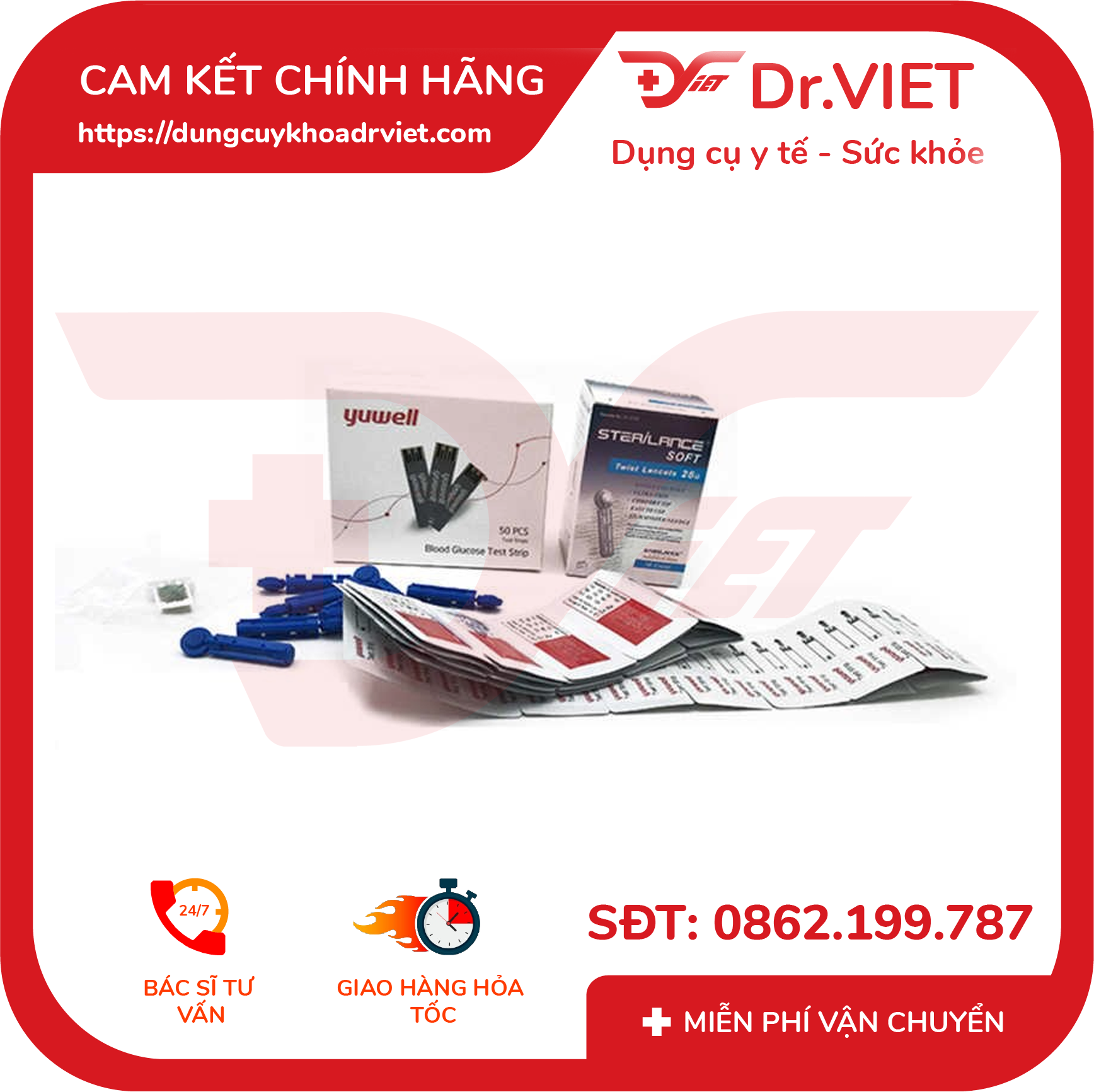 Que Thử Đường Huyết Yuwell Y330 chính hãng - hộp 50 que giúp theo dõi và kiểm tra đường huyết nhanh và chính xác- Drviet