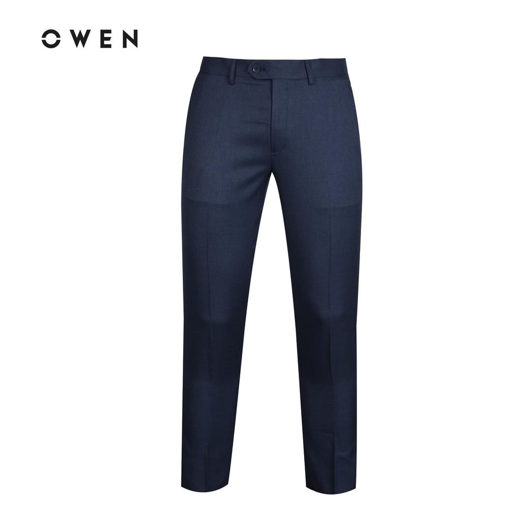 OWEN - Quần âu nam dáng TRENDY màu xanh tím than vải in vân ca rô 91270