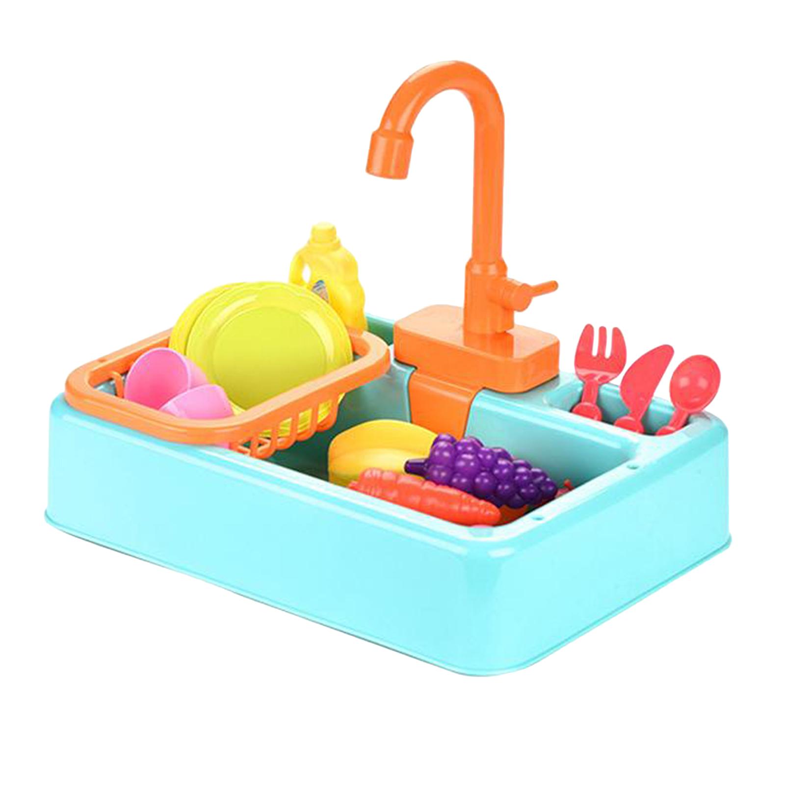 Play Sink Toys, Electric Dishwasher Playing Toy with Running Water,Pretend Play Kitchen Toys Set,with Playfood and Working Faucet,Pretend Role Play