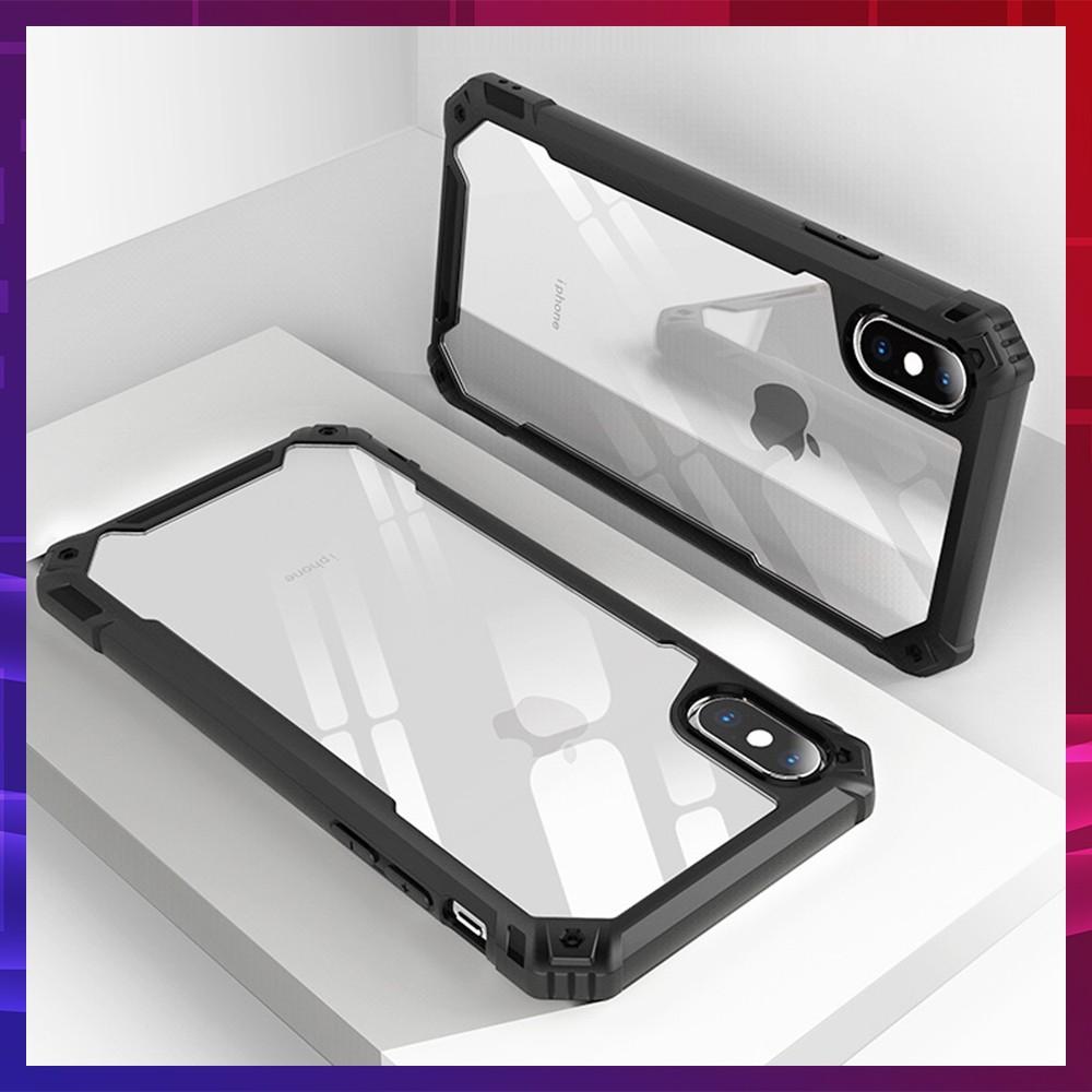 Ốp lưng cho iPhone 7 8 Plus X XR XS 11 Pro Max chống sốc viền màu mặt lưng trong suốt