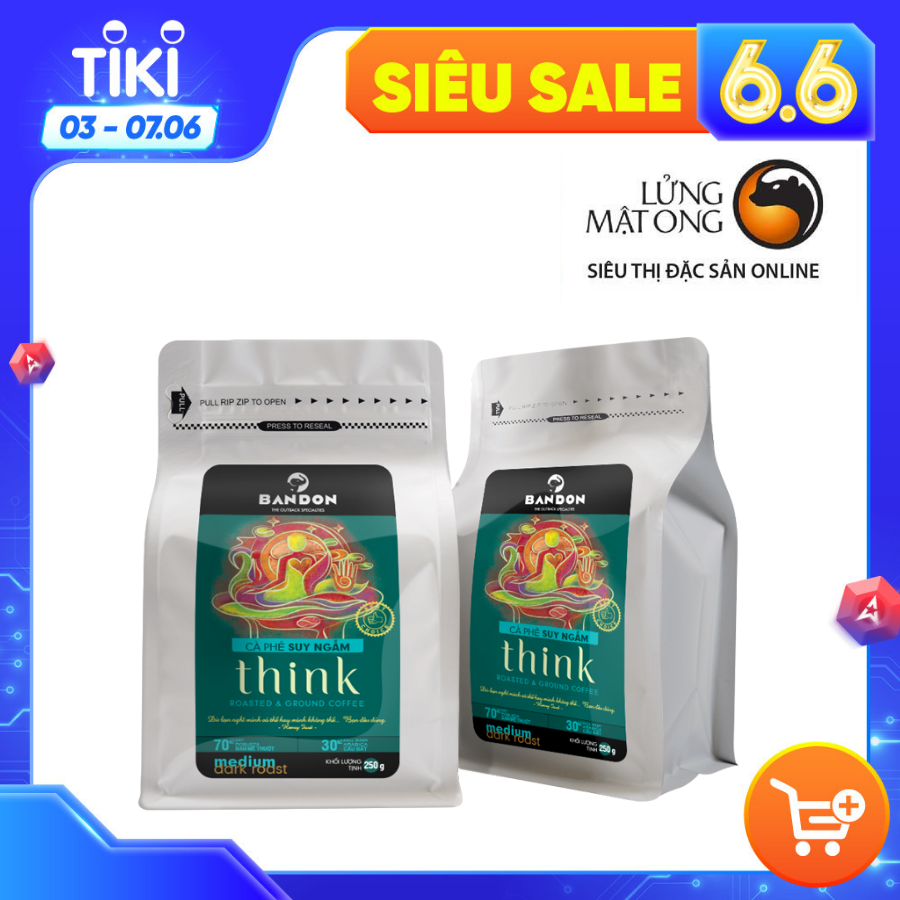 Cà phê phin nguyên chất rang xay mộc sạch BANDON THINK 250g đắng dịu, thơm ngát. Cà phê đặc sản (30% Arbica Cầu Đất Full wash, 70% Robusta Buôn Ma Thuột Dry)