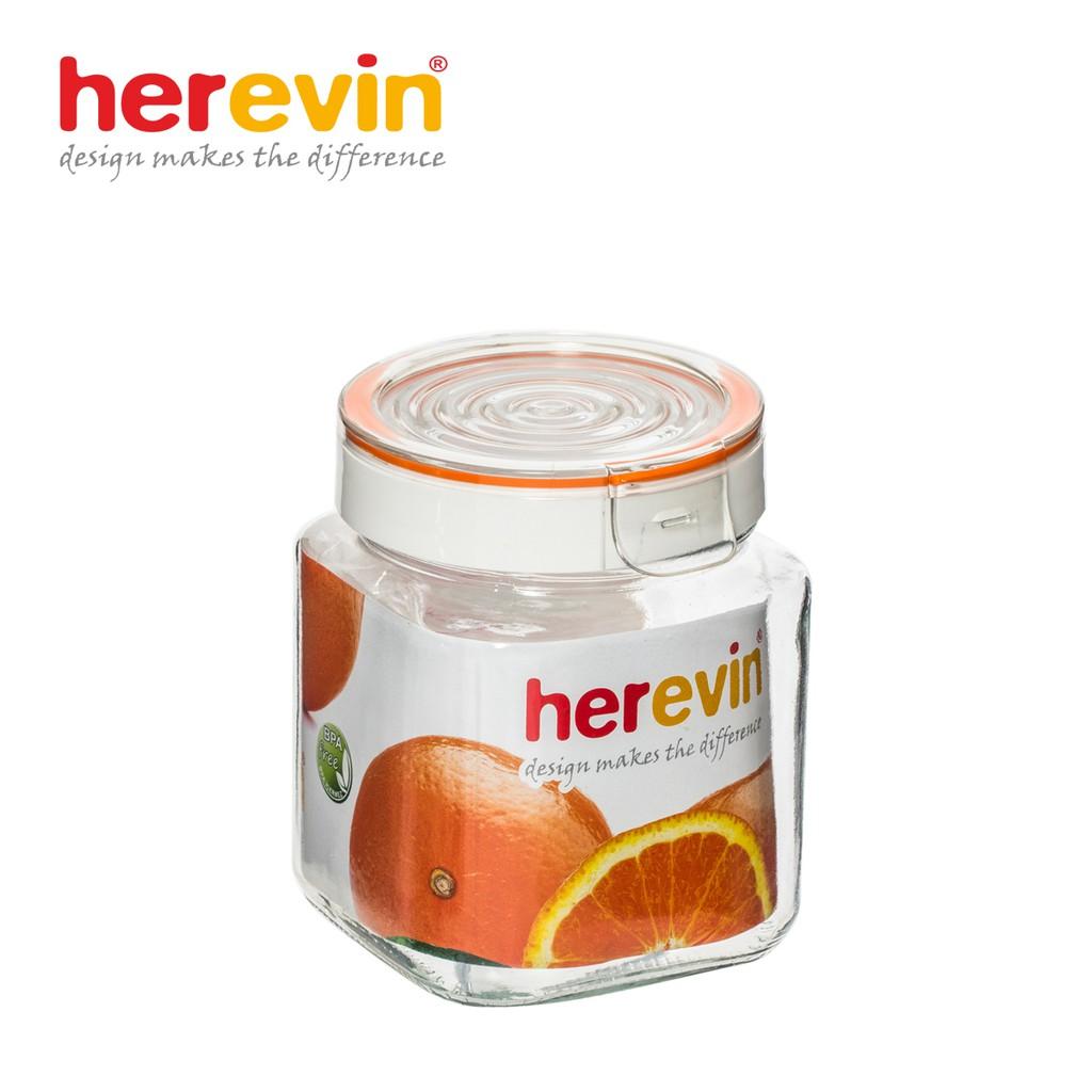 Bộ 3 Hũ Thuỷ Tinh Herevin Vuông Nắp Cài 1L - HEHU143010-000