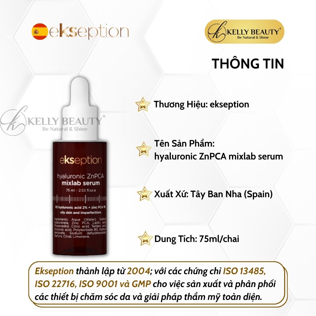 ekseption Hyaluronic ZnPCA mixlab serum - Tinh Chất Kiềm Dầu, Chống Viêm; Giảm Mụn Trứng Cá - Kelly Beauty